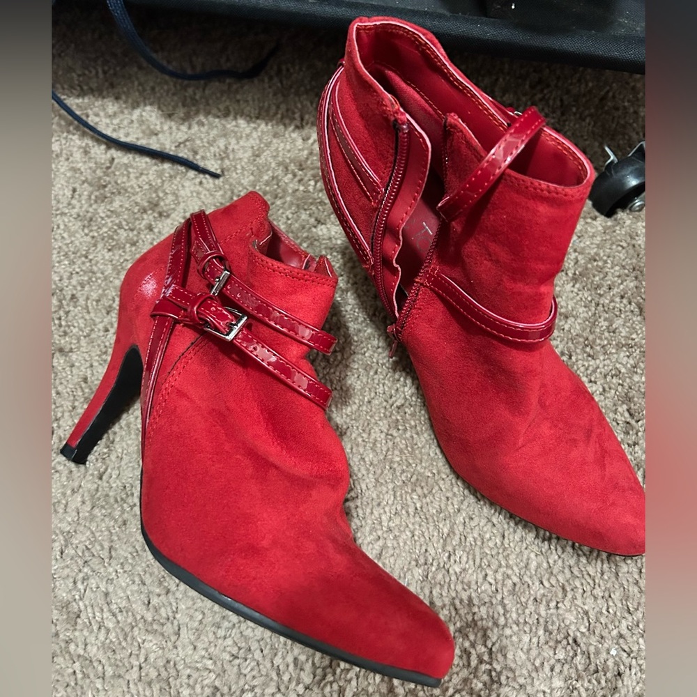 Red bootie skinny heels